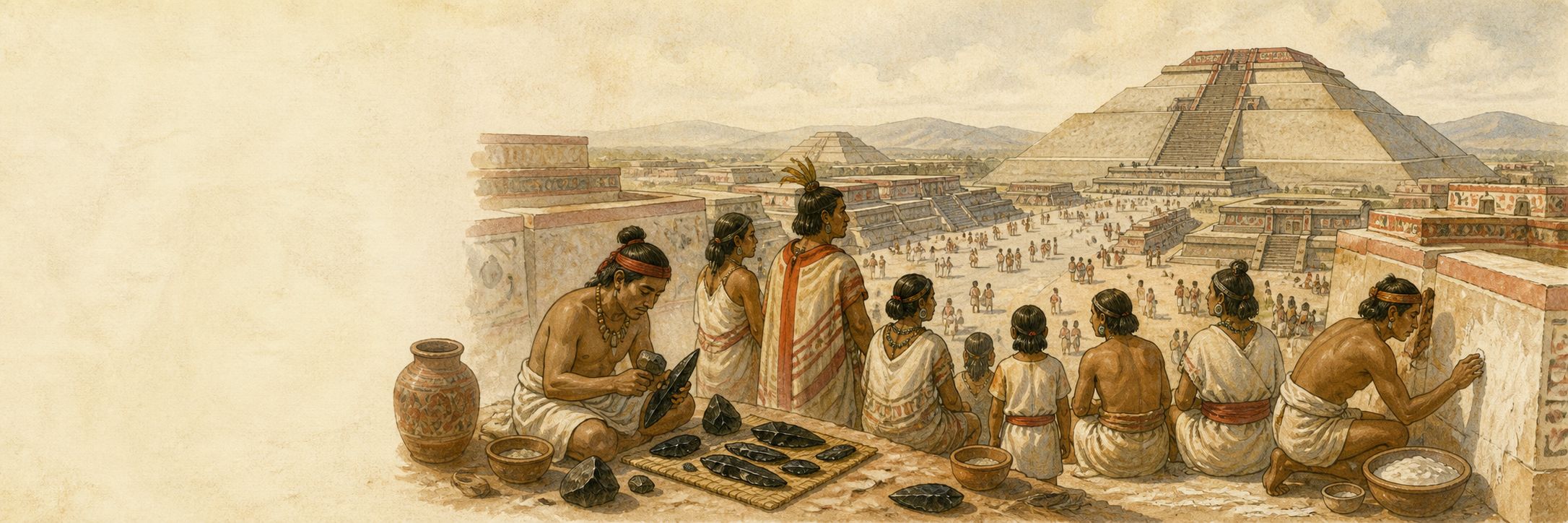 A historical reconstruction of cities, technology, and culture at Teotihuacan (present-day Mexico), showing the setting of Flourishing of Teotihuacan