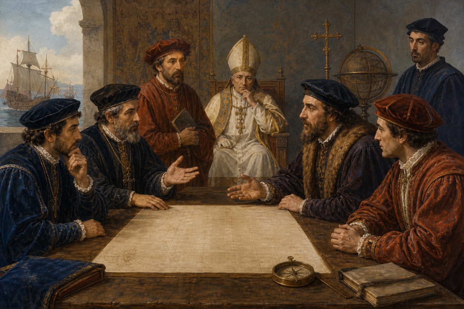 Illustrated reconstruction of the course of Treaty of Tordesillas