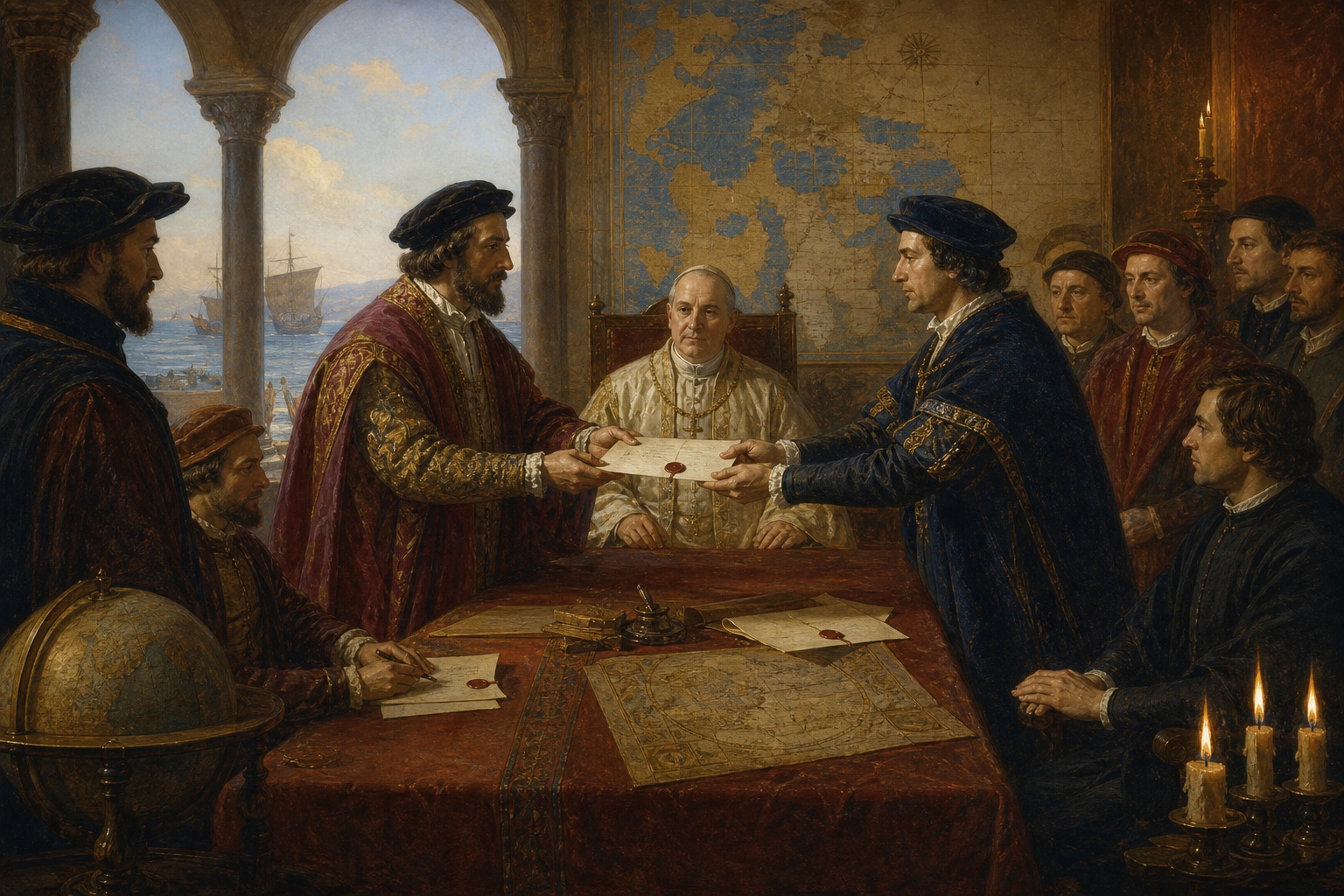 Illustrated reconstruction of the outcome of Treaty of Tordesillas