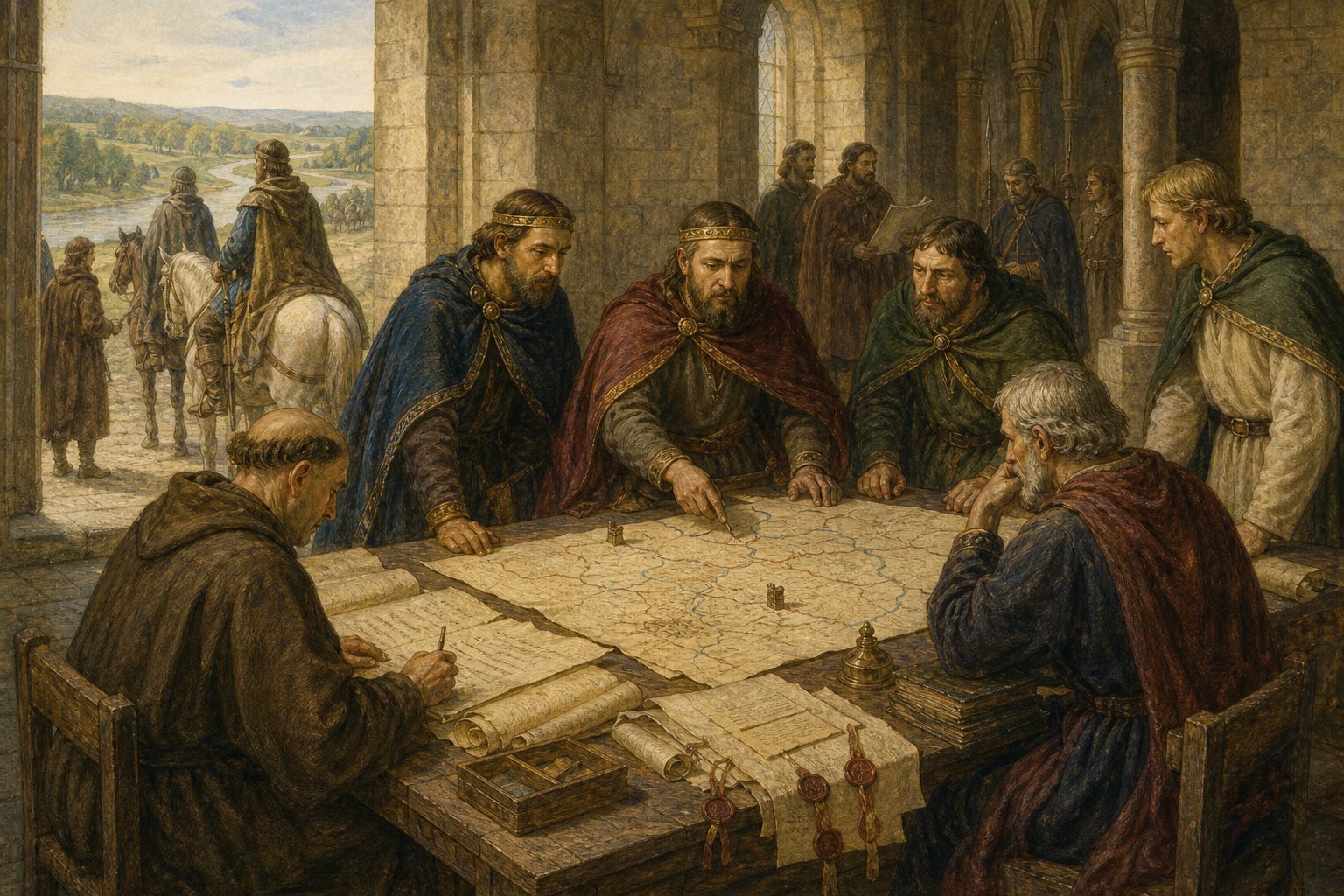 Three roads leading to castles of separate kingdoms