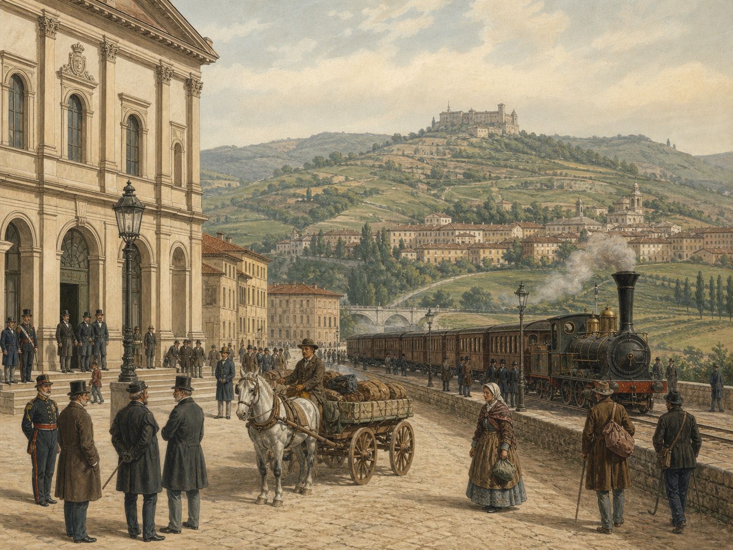 Nineteenth-century troops moving along the road toward Rome