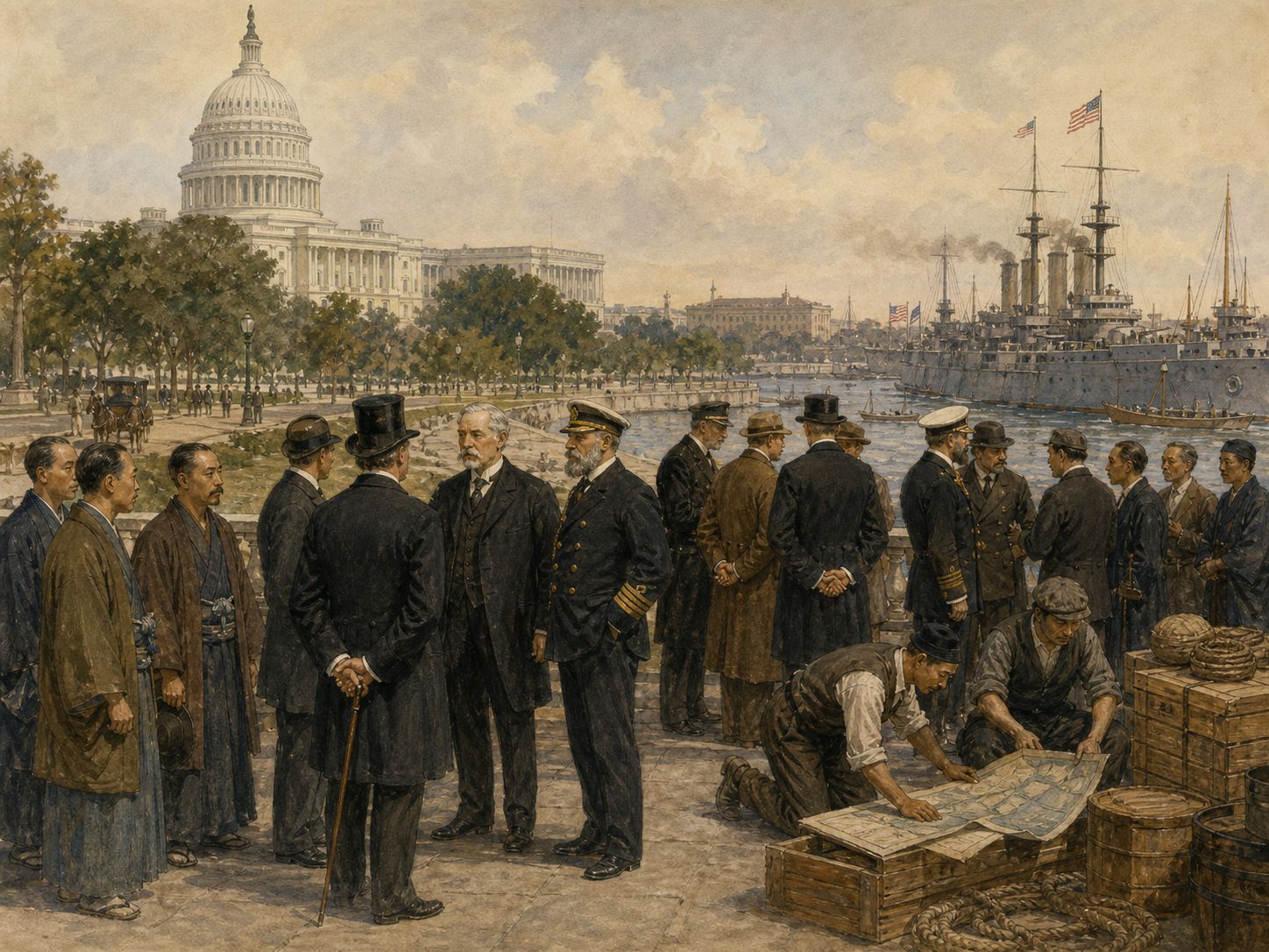 Historical reconstruction of Washington Naval Conference's background: After the First World War, naval competition, war debts, Pacific security, and questions of sovereignty in China had become connected.