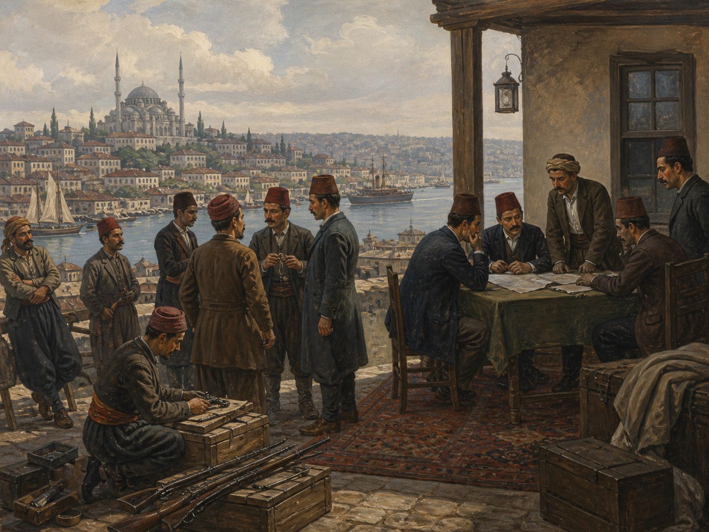 Historical reconstruction of Young Turk Revolution's background: Under Abdulhamid II the constitution was suspended, while officers, officials, and intellectuals debated imperial survival and reform.