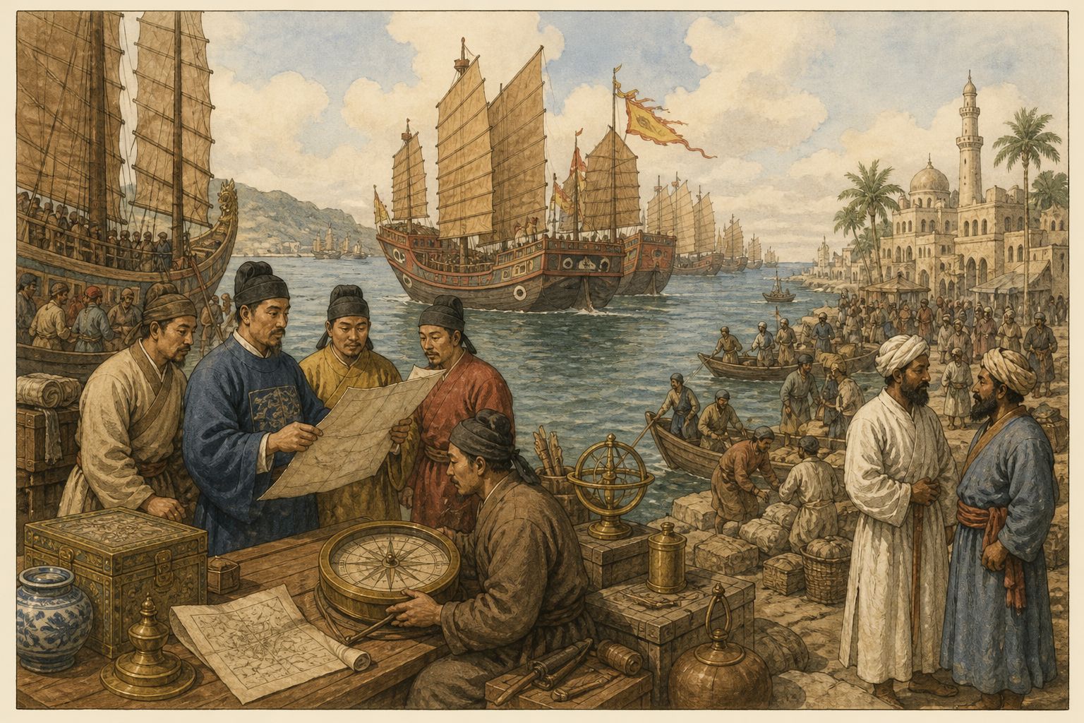Historical reconstruction of the “Earlier conditions” stage in Voyages of Zheng He