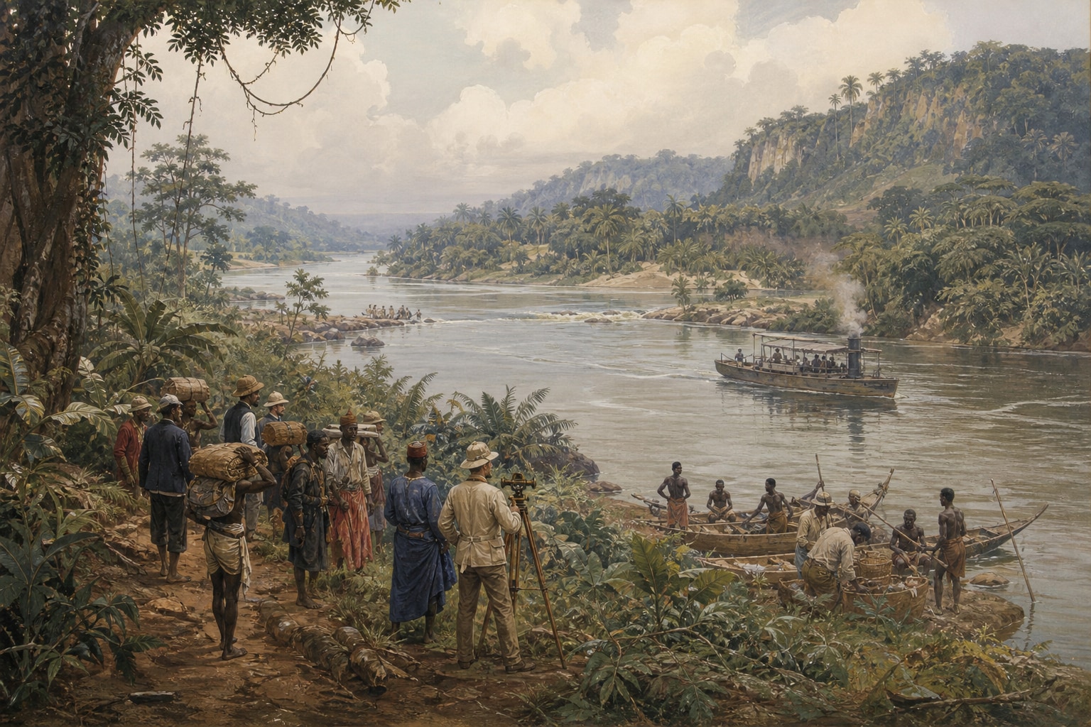 Reconstruction of the Berlin Conference, African trade routes, colonial rule, and resistance during the Scramble for Africa