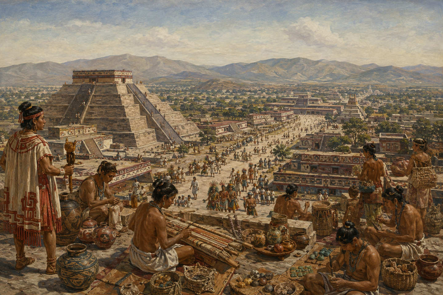 Historical reconstruction of markets and workshops along Teotihuacan’s avenue beneath its monumental pyramids