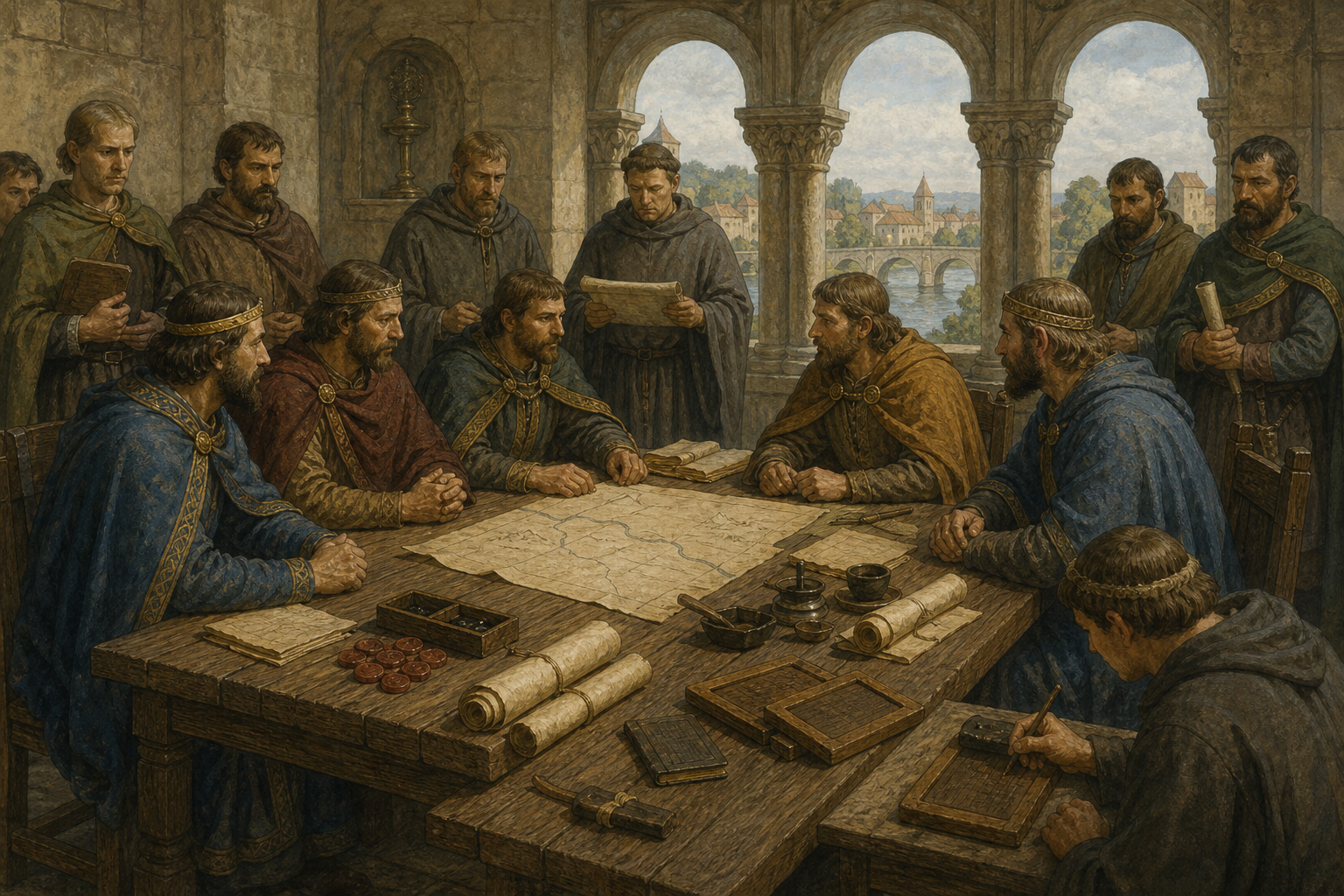 Reconstruction of royal negotiations and the division of the Frankish Empire at Verdun