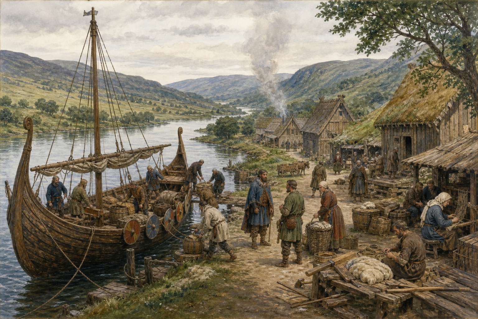 Reconstruction of Viking ships, river travel, trade, and settlement across the medieval north